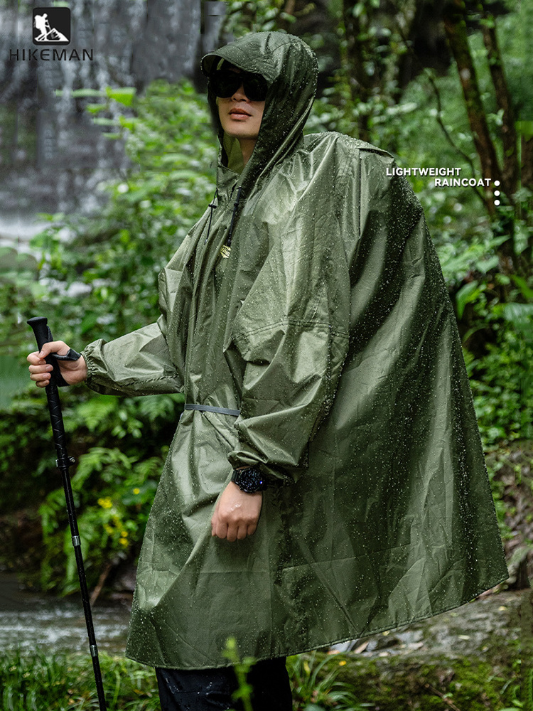 Camping Rain Poncho - 超軽量ジッパー式レインコート。210Tポリエステル素材で防水性に優れ、アウトドア、ハイキング、旅行、キャンプ、バックパッキングに最適なレインポンチョジャケット。
