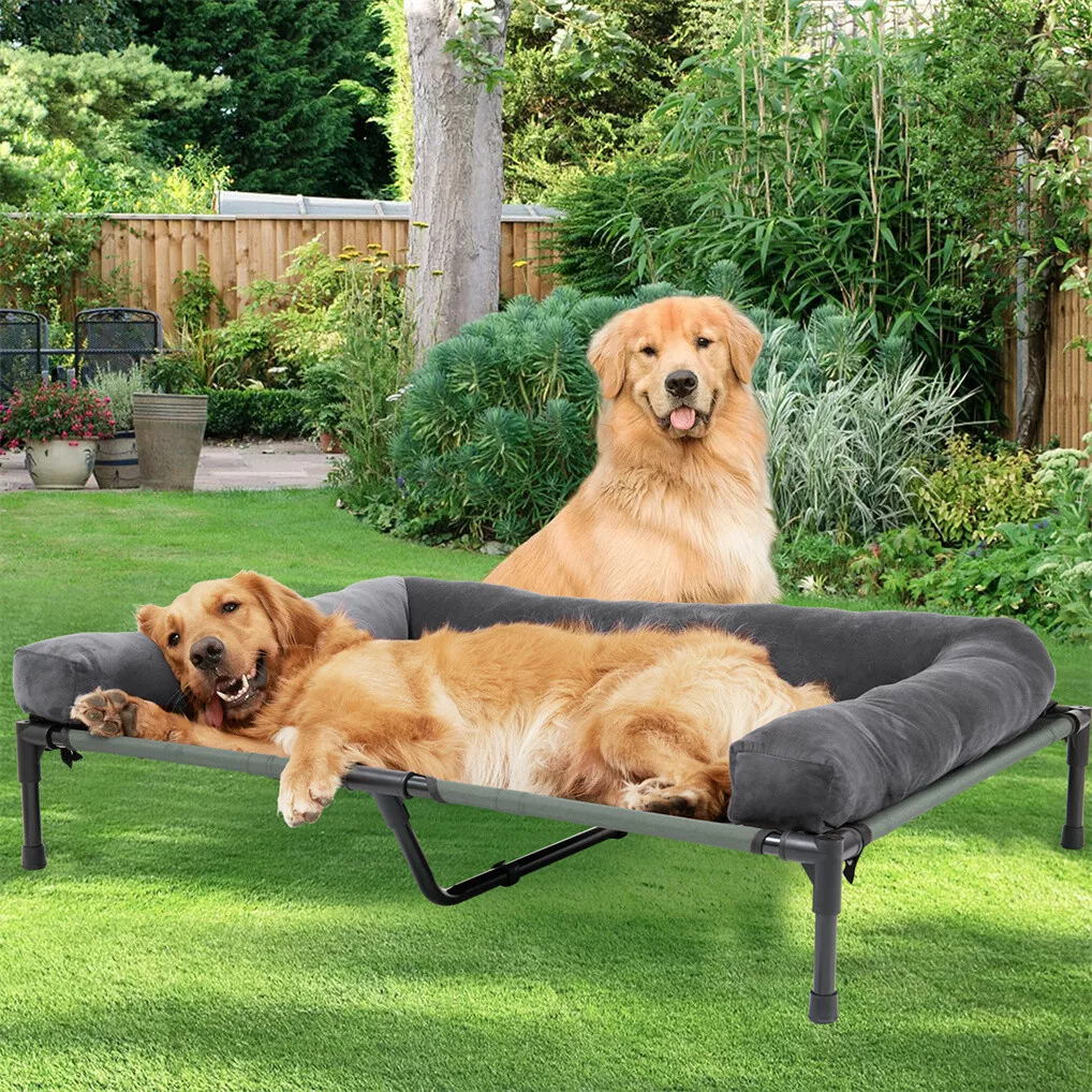 Bed Outdoor Camping - BINGOPAW屋外用犬用ベッド、高床式冷却ペット用ラウンジャー、取り外し可能なプラッシュボルスター付きメッシュコット、キャンプ用睡眠用具