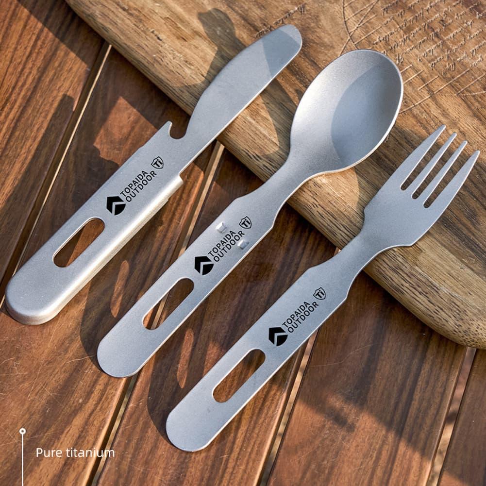 超軽量チタン製キャンプ用フォーク、スプーン、ナイフの3点セッ - Outdoor Camping Dining Set のレビューと価格