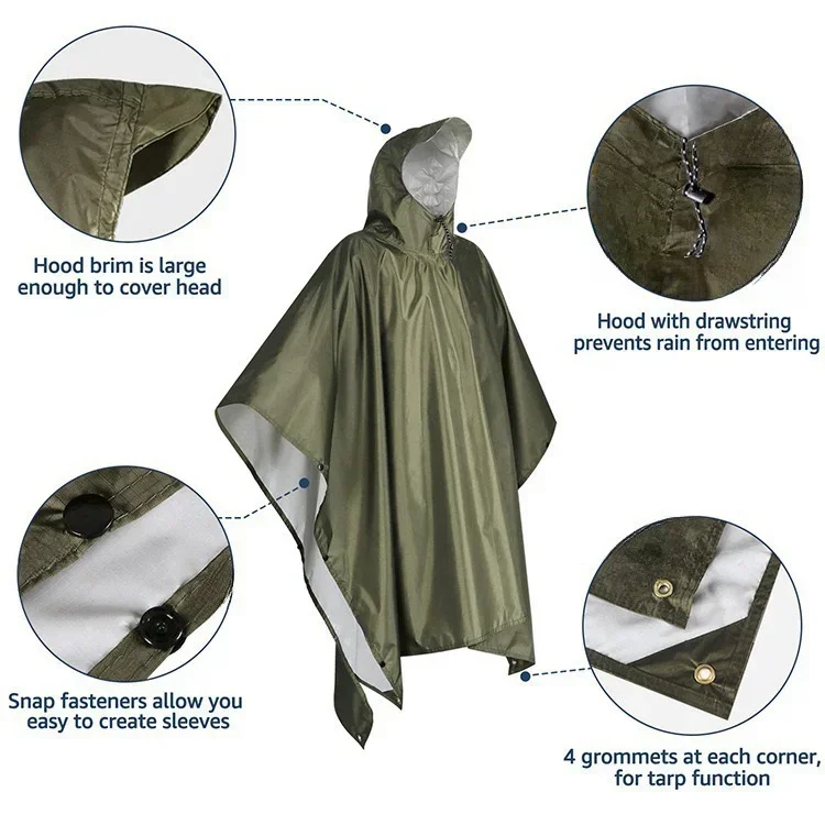 2026年型 3-in-1 防水フード付きレインポンチョ。多 - Camping Rain Poncho のレビューと価格